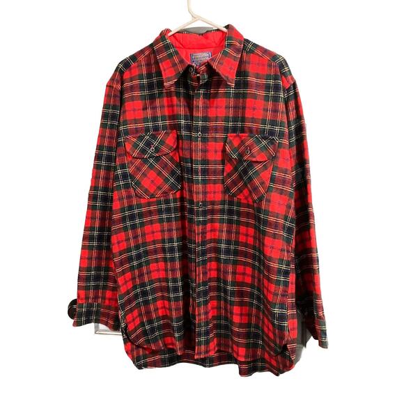 VTG Pendleton Board Shirt Flap Pocket Loop Collar Maclean Tartan Red Wool Men XL - Picture 1 of 7